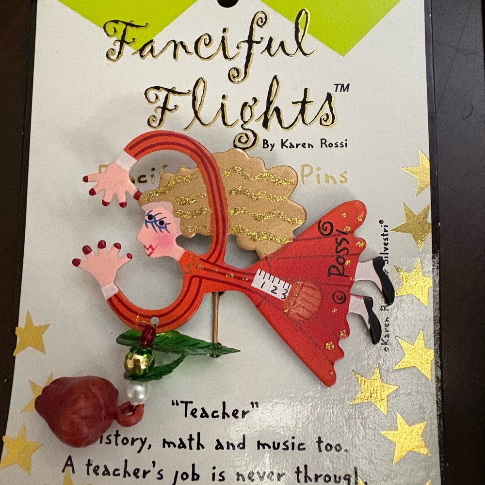 Fanciful Flights By Karen Rossi Brooches Lot Of 4 Shopper Teacher Gardener Angel - Picture 4 of 6